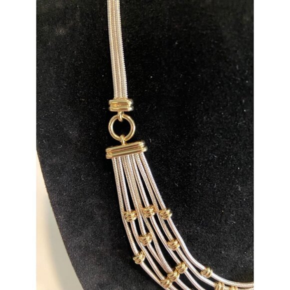 Napier Silver & Gold Multi-Strand Necklace Snake Chain w/ Gold Beads 16-18 inch - Picture 3 of 7